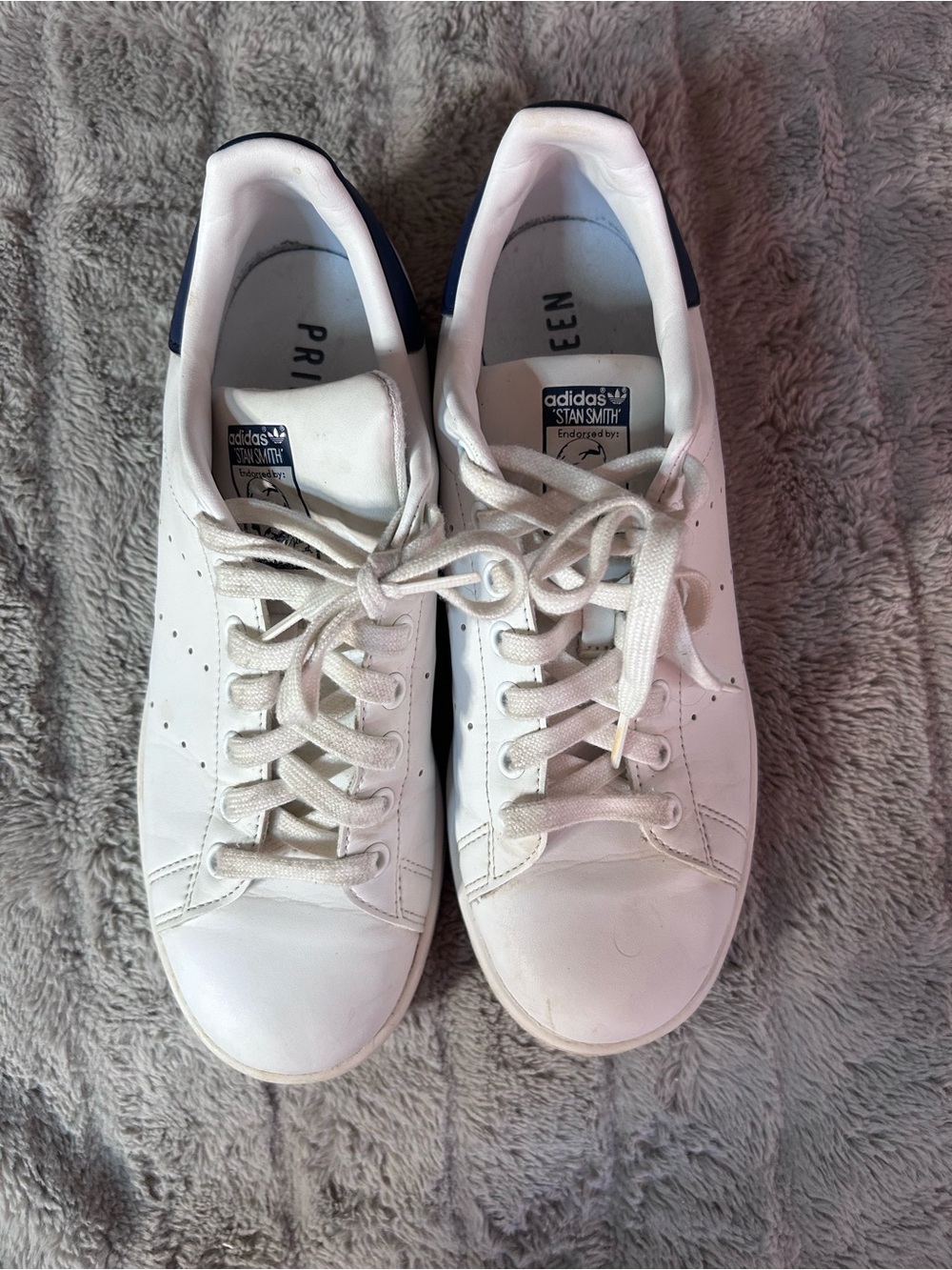 Adidas Sam Smith White Leather Sneakers with Navy Heel Tab - Women's